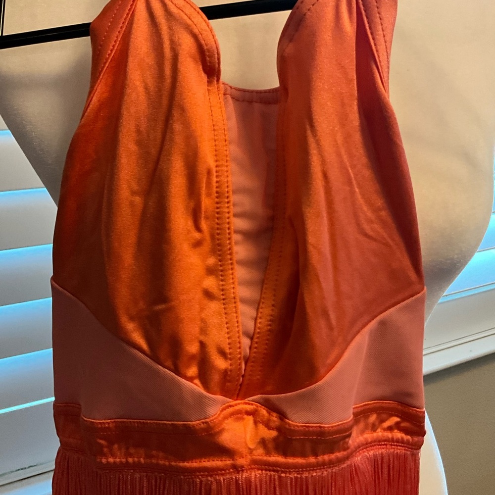 Weissman Balera Orange Halter Fringe Bodysuit size 10/12 Dance Halloween Dressup - Picture 2 of 7